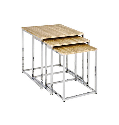 Beistelltisch 33083, 36/39/42cm (H), 29/34/39cmx29/34/39cm (BxT), rechteckig, eiche / chrom Beistelltisch 33083, 36/39/42cm (H), 29/34/39cmx29/34/39cm (BxT), rechteckig, eiche / chrom
