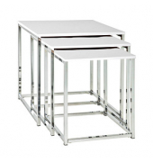Beistelltisch 33383, 36/39/42cm (H), 29/34/39cmx29/34/39cm (BxT), rechteckig, weiß / chrom