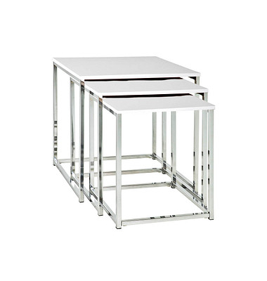 Beistelltisch 33383, 36/39/42cm (H), 29/34/39cmx29/34/39cm (BxT), rechteckig, weiß / chrom
