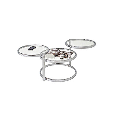 Couchtisch, 43cm (H), 58-140x50cm (BxT), rund, transparent / chrom Couchtisch, 43cm (H), 58-140x50cm (BxT), rund, transparent / chrom
