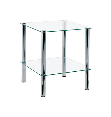 Beistelltisch 90238, 47cm (H), 39x39cm (BxT), rechteckig, transparent / chrom
