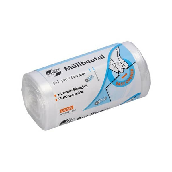 4001553600835 - Müllbeutel 49902 UNIVERSAL PLUS transparent 30 Liter offen extreme 4001553600835 100 Stück