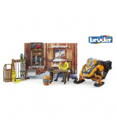 bruder bworld Berghütte mit Snowmobil Spielzeugauto