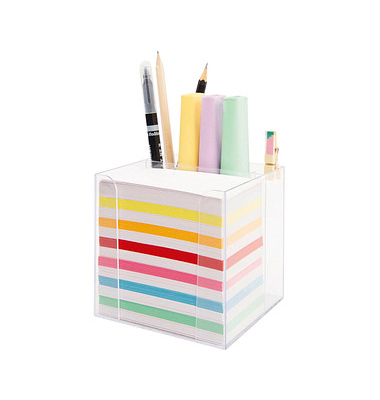 Zettelbox 9905, 50x90mm, inkl. 700 Notizzettel, transparent, Kunststoff, mit Stiftehalter