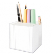 Zettelbox 9906, mit Stiftehalter, 50x90mm, inkl. Stiftehalter, transparent, Kunststoff