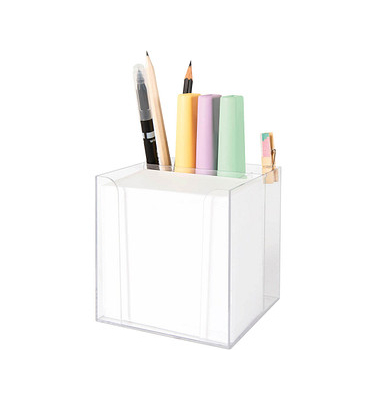 Zettelbox 9906, mit Stiftehalter, 50x90mm, inkl. Stiftehalter, transparent, Kunststoff