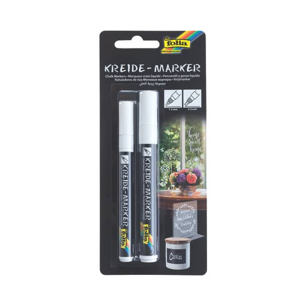 Folia Kreidemarker 390200, Packung, 2 St. weiß, 1-2+2-5mm Rund- und Keilspitze 4001868099546 Folia 2 Stück