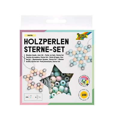 folia Perlen-Set Sterne aus Holz pastell
