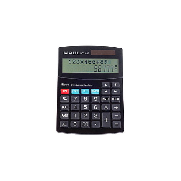 4002390085595 - Tischrechner MAUL MTL800 12 Stellen 2 Zeilen kaufmännische Funktionen Solar- & Batteriebetrieb B 140 x T 190 x H 30 mm schwarz