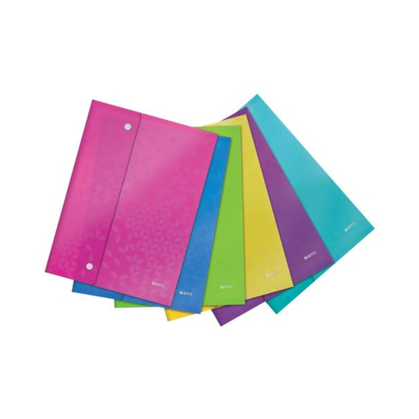 6 Stück Leitz Dokumententasche WOW 4469-00-99, A4, sortiert: je 1 x pink/blau/orange/eisblau/violett und grün, Polypropylen (PP), Druckknopfve