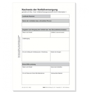 Vordruck Nachweis der Notfallversorgung - A5
