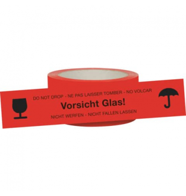 Signalpackband 2160, Vorsicht Glas!, 50mm x 66m, rot