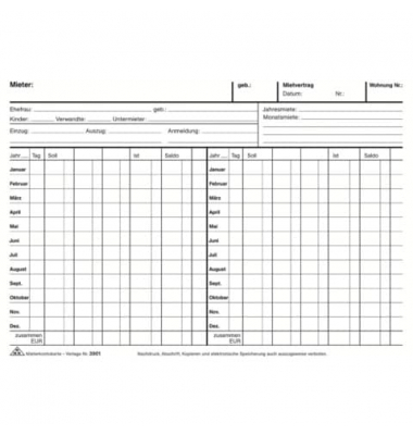 Mieterkontokarte A5 f&uuml;r 4Jahre Mieterkontokarte