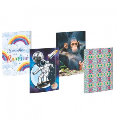 Zeichenmappe 3x Relaxed Monkey Art.Nr. 46328, 3x Skatonaut Art.Nr. 46329, 3x Boho Art.Nr. 46322, 2x Network Art.Nr. 46323, 1x Sc