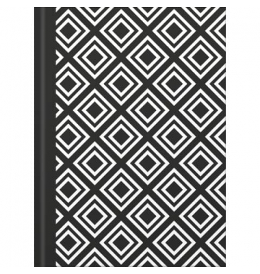 Notizbuch 46745, black&white rhombus, schwarz, A5, kariert, 70g, 96 Blatt / 192 Seiten