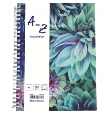 Notizbuch 46779, mit ABC Register Blossom, grün, A5, liniert, 120g, 48 Blatt / 96 Seiten