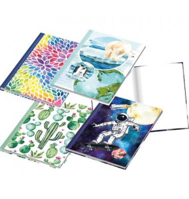 Notizbuch 46788, sortiert, farbig sortiert, A4, blanko, 70g, 96 Blatt / 192 Seiten