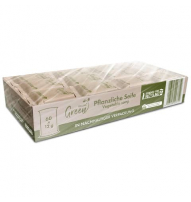 Green pflanzliche Seife HELLMA, 60x12g, Seife zur Hautreinigung von Händen und Körper, einzeln verpackt