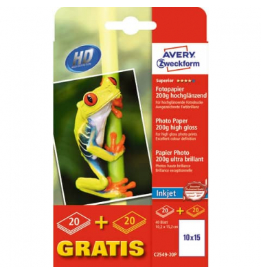 Fotopapier Superior C2549-20P, 10x15cm, für Inkjet, 200 g weiß hochglänzend einseitig bedruckbar