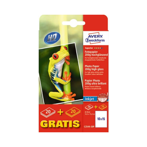 4004182253045 - Fotopapier Superior C2549-20P 10x15cm für Inkjet 200 g weiß hochglänzend einseitig bedruckbar 4004182253045 AVERY Zweckform