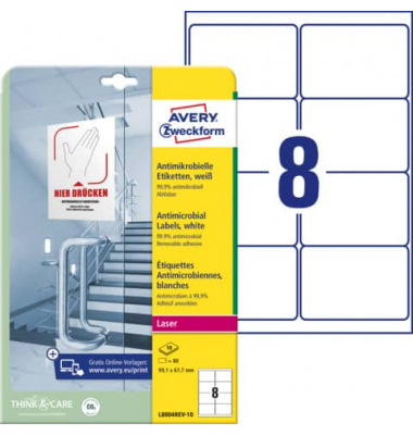 L8004REV-10 Antimikrobielle Etiketten - 99,1 x 67,7 mm ablösbar, weiß