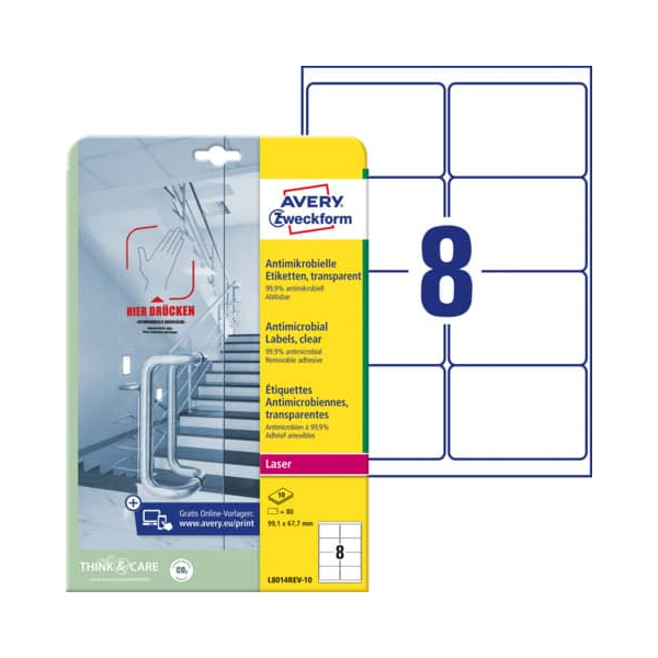 4004182379776 - L8014REV-10 Antimikrobielle Etiketten - 991 x 677 mm ablösbar transparent 4004182379776 Zweckform 80 Stück 4004182379776 - L8014REV-10 Antimikrobielle Etiketten - 991 x 677 mm ablösbar transparent 4004182379776 Zweckform 80 Stück