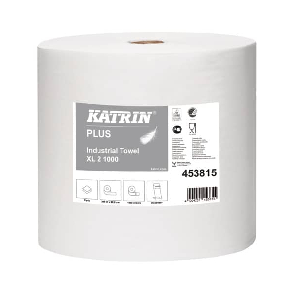 Katrin Wischtuchrolle Plus Industrial Towel L2 1000 453815, 1000 Tücher, 26,5cm x 360m, weiß 4004231453815 Katrin 2 Rolle