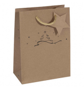Geschenktasche GT038 Christmas Tree, Weihnachten, Kunststoffkordel mit Geschenkanhänger, Weihnachtsbaum,Sterne, 17cm x 23cm