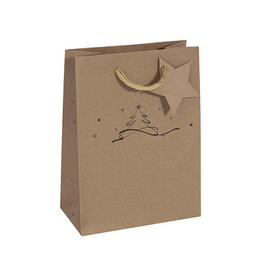 Geschenktasche GT038 Christmas Tree, Weihnachten, mit Tragekordel / Geschenkanh&auml;nger, Weihnachtsbaum,Sterne, 17cm x 23cm
