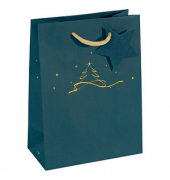 Geschenktasche GT035 Christmas Tree, Weihnachten, Christmas tree petrol,Kunststoffkordel und Geschenkanhänger, Weihnachtsbaum,St