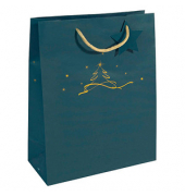 Geschenktasche GT034 Christmas Tree, Weihnachten, mit Tragekordel / Geschenkanh&auml;nger, Weihnachtsbaum,Sterne, 26cm x 33cm