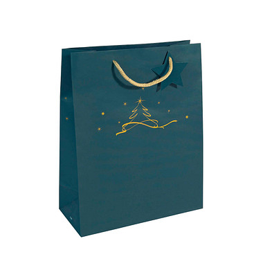 Geschenktasche GT034 Christmas Tree, Weihnachten, mit Tragekordel / Geschenkanh&auml;nger, Weihnachtsbaum,Sterne, 26cm x 33cm