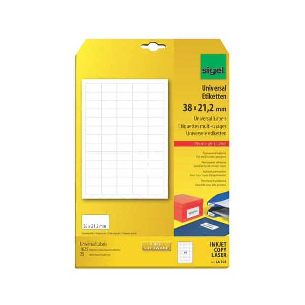 10 Stück Sigel Etiketten LA101, weiß 38x21,2mm, rechteckig,  4004360906053 Sigel