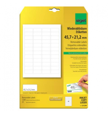 Etiketten LA204, weiß 45,7x21,2mm, rechteckig, 
