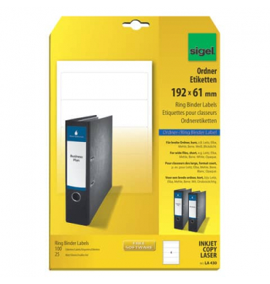 R&uuml;ckenschilder LA430, wei&szlig;, breit/kurz, 192x61mm, selbstklebend