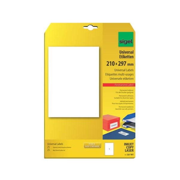 4004360907654 - Etiketten LA181 weiß 210x297mm rechteckig  4004360907654 25 Stück
