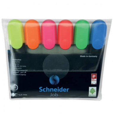 Textmarker Job, 500398, Etui, 6-farbig sortiert, 1+5mm Keilspitze