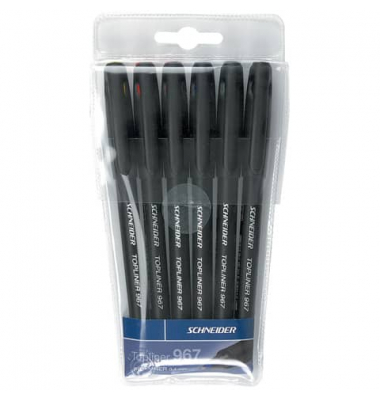 Fineliner-Set Topliner 967, 408284, 5x schwarz (Schreibfarbe: 6-farbig sortiert), 0,4mm