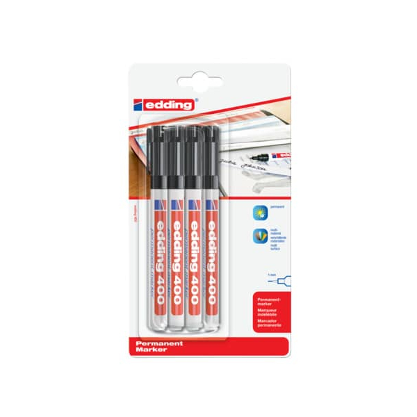 10 Stück Edding Permanentmarker Permanentmarker, 400-4-1001, Packung, schwarz, 1mm Rundspitze 4004764791699 Edding 4 Stück