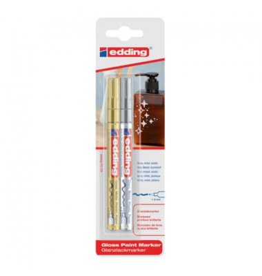 Lackmarker Glanzlack-Marker, 751-2-1999, Blister, 2-farbig sortiert, 1-2mm Rundspitze