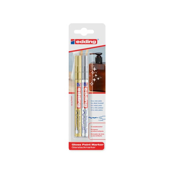 10 Stück Edding Lackmarker Glanzlack-Marker, 751-2-1999, Blister, 2-farbig sortiert, 1-2mm Rundspitze 4004764793679 Edding 2 Stück