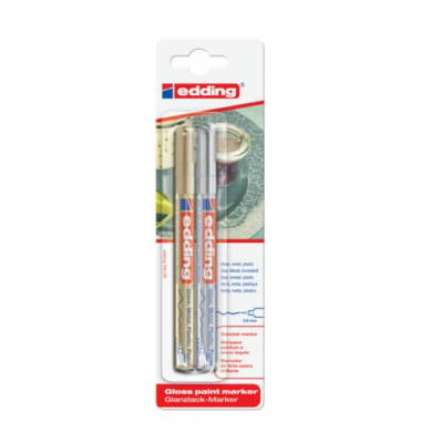 Lackmarker Glanzlack-Marker, 780-2-1999, Blister, gold/silber, 0,8mm Rundspitze