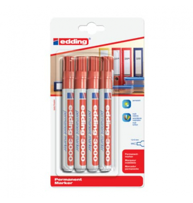 Permanentmarker 3000, 3000-4-1002, Packung, rot, 1,5-3mm Rundspitze