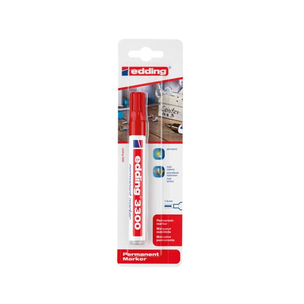 10 Stück Edding Permanentmarker, 3300-1-1002, Blister, rot, 1-5mm Keilspitze 4004764796403 Edding