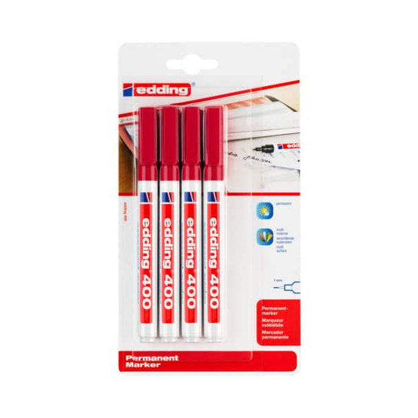 10 Stück Edding Permanentmarker Permanentmarker, 400-4-1002, Packung, rot, 1mm Rundspitze 4004764796885 Edding 4 Stück