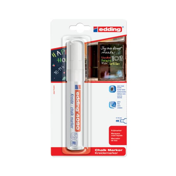 6 Stück Edding Windowmarker Kreidemarker, 4090-1-1049, Blister, weiß, 4-15mm Keilspitze 4004764830244 Edding