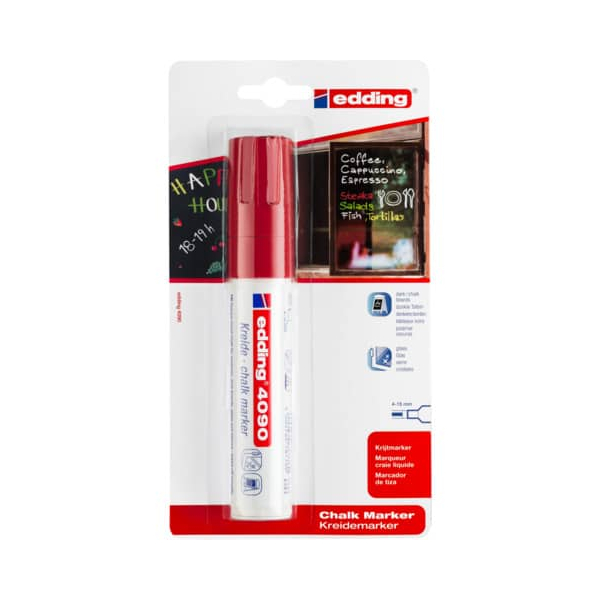6 Stück Edding Windowmarker Kreidemarker, 4090-1-1002, Blister, rot, 4-15mm Keilspitze 4004764836369 Edding