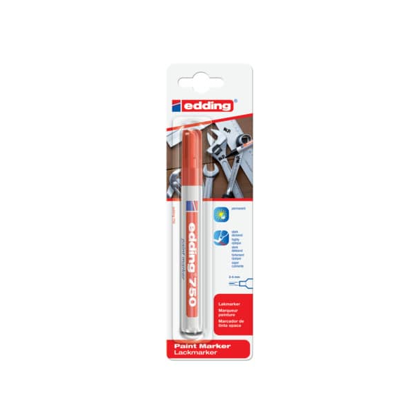 10 Stück Edding Lackmarker Industrie Blister, 750-1-3002, Blister, rot, 2-4mm Rundspitze 4004764859726 Edding