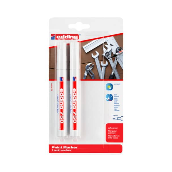 10 Stück Edding Lackmarker Industrie Blister, 750-2-3049, Blister, weiß, 2-4mm Rundspitze 4004764866731 Edding 2 Stück