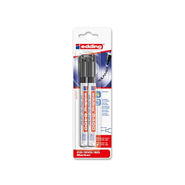 10 Stück Edding CD-Marker cd/dvd/bd marker, 8400-2-1001, Packung, schwarz, 0,5-1mm Rundspitze 4004764867349 Edding 2 Stück